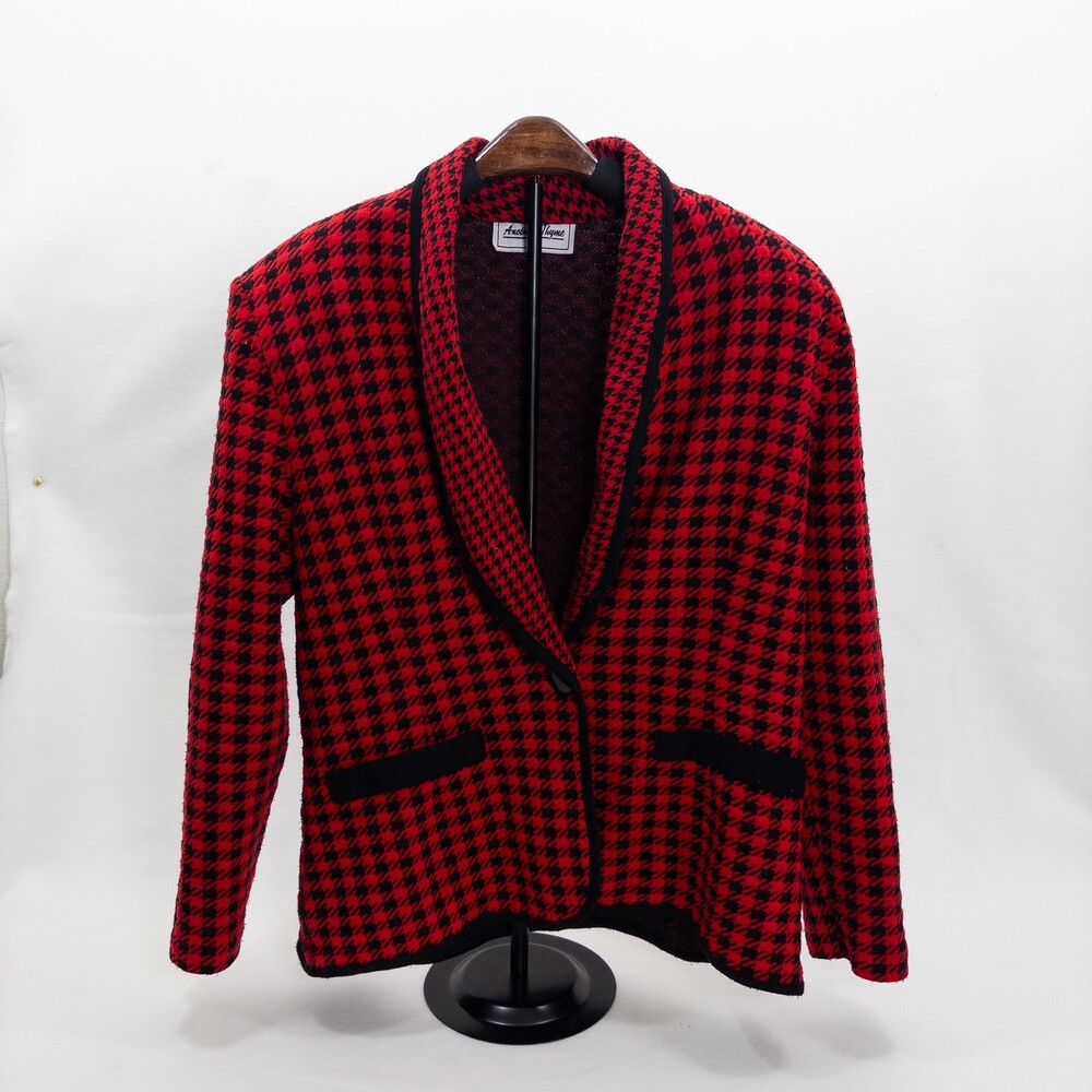 Another Thyme Red and Black Houndstooth Jacket Women's Blazer Pre-Owned